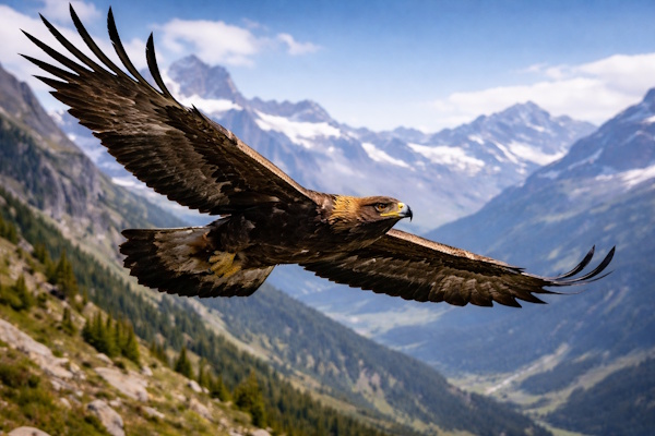 Golden Eagles flying in the mountains in Switzerland