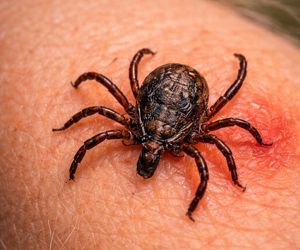 Tick on human skin